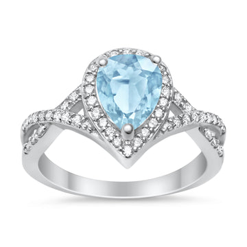 Teardrop Wedding Promise Ring Infinity Round Simulated Aquamarine CZ 925 Sterling Silver